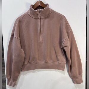 Abercrombie & Fitch Dusty Mauve Half-Zip Cropped Sweatshirt